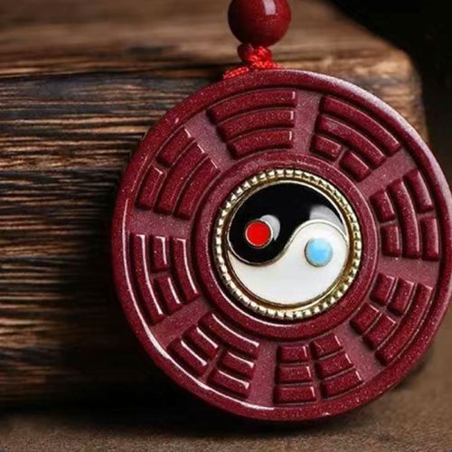 Natural Cinnabar Bagua Yin Yang Necklace