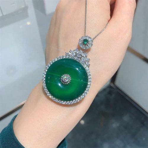 Green Chalcedony Peace Pendant Necklace