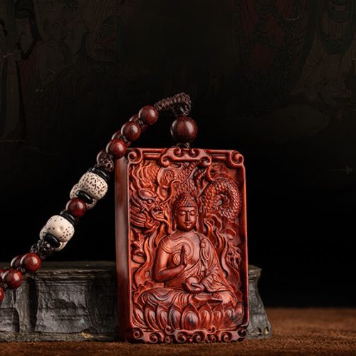 Red Sandalwood Buddha Protection Pendant Necklace
