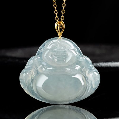 Natural Jade Laughing Buddha Pendant Necklace