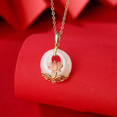 Hetian Jade Lotus Flower Blessing Pendant Necklace
