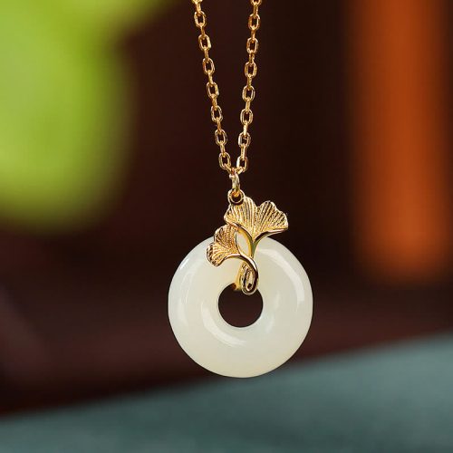 Natural Hetian Jade Ginkgo Leaf Necklace