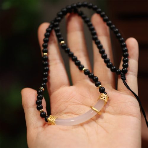 925 Silver Black Onyx Chalcedony Protection Necklace