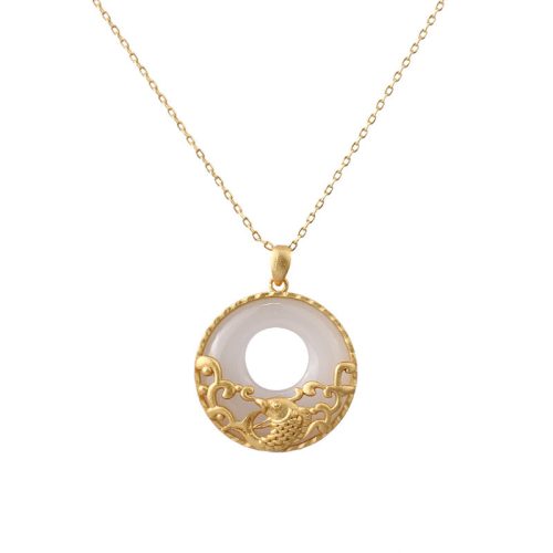 White Jade Koi Fish Prosperity Necklace