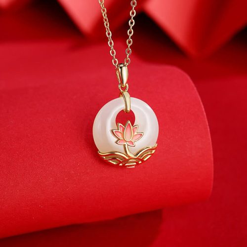 Hetian Jade Lotus Flower Blessing Pendant Necklace