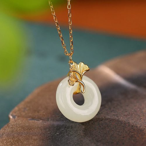 Natural Hetian Jade Ginkgo Leaf Necklace