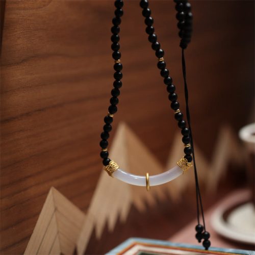 925 Silver Black Onyx Chalcedony Protection Necklace