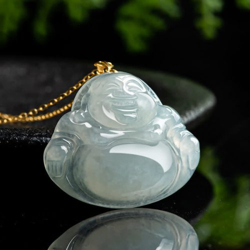 Natural Jade Laughing Buddha Pendant Necklace