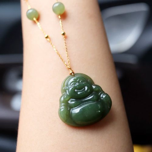 Hetian Jade Laughing Buddha Luck Necklace