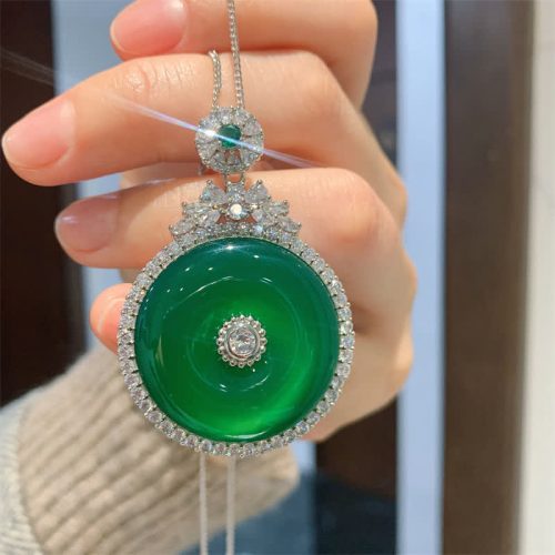 Green Chalcedony Peace Pendant Necklace