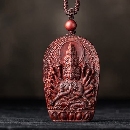 Small Leaf Red Sandalwood Zodiac Buddha Pendant Necklace