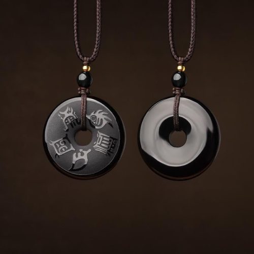 Black Obsidian Five Sacred Mountains Pendant Necklace