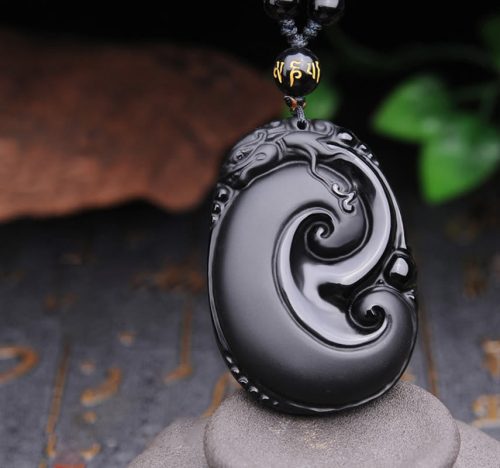 Natural Black Obsidian PiXiu Pendant Necklace