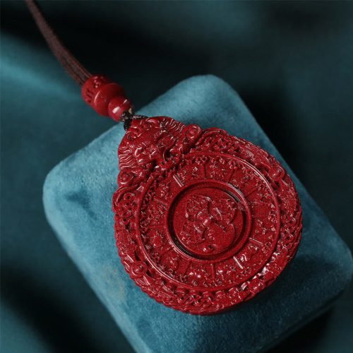 Natural Cinnabar Bagua Amulet Necklace