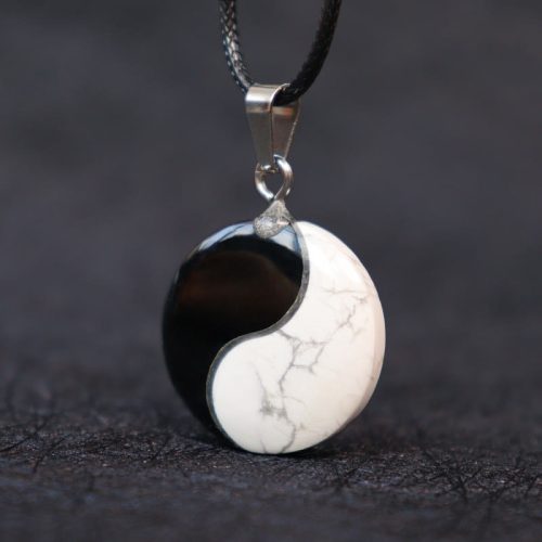 Black Obsidian White Turquoise Yin Yang Necklace