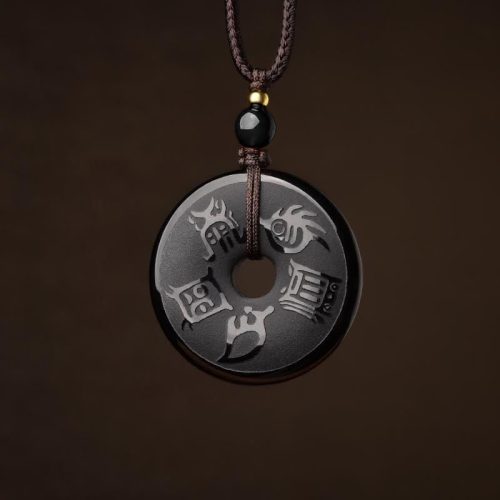 Black Obsidian Five Sacred Mountains Pendant Necklace