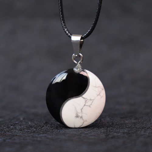 Black Obsidian White Turquoise Yin Yang Necklace