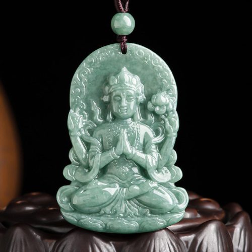 Natural Jade Avalokitesvara Amulet Necklace