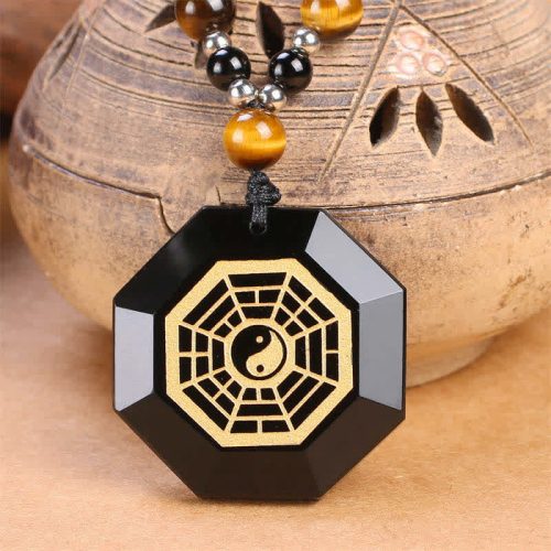 Black Obsidian Bagua Yin Yang Necklace