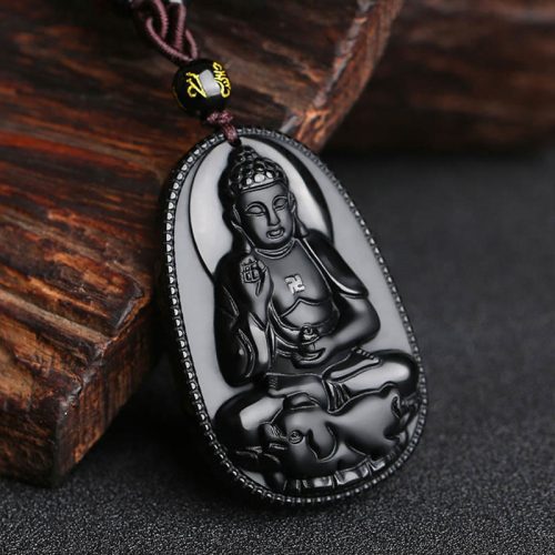 Black Obsidian Buddha Zodiac Necklace