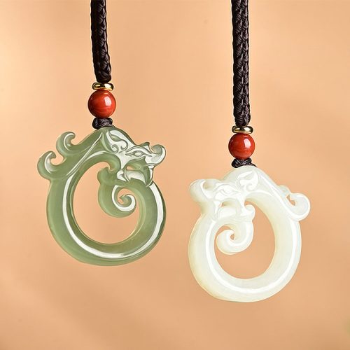 White and Cyan Jade Dragon Protection Necklace