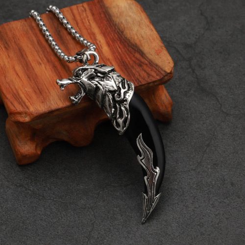 Titanium Steel Imitation Wolf Tooth Pendant Necklace
