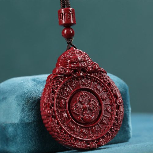 Natural Cinnabar Bagua Amulet Necklace