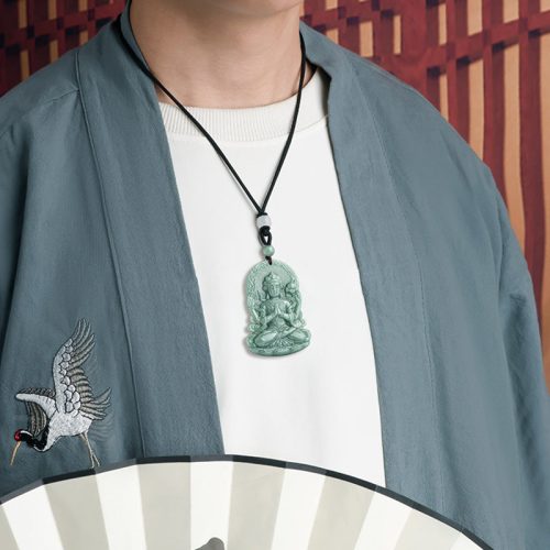 Natural Jade Avalokitesvara Amulet Necklace