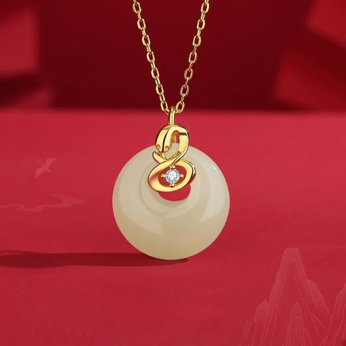 925 Silver Hetian Jade Year of the Snake Blessing Necklace Pendant