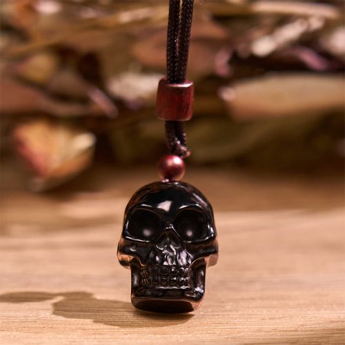 Black Obsidian Skeleton Pendant Necklace