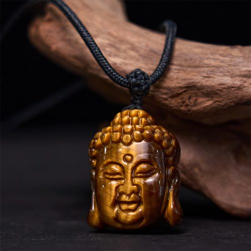 Tiger Eye Buddha Head Courage Necklace
