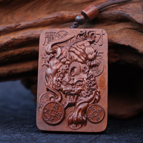 Natural Jujube Wood PiXiu Good Fortune Necklace
