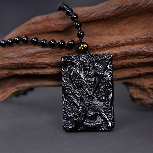 Black Obsidian Guan Gong Amulet Necklace