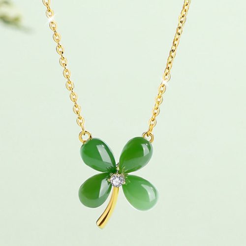 Hetian Jade Four Leaf Clover Luck Necklace