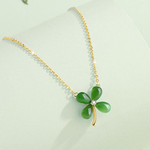Hetian Jade Four Leaf Clover Luck Necklace
