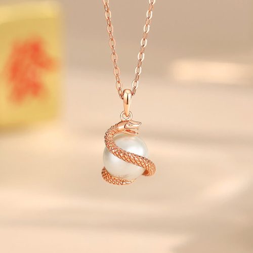 925 Silver Pearl Snake Pendant Necklace