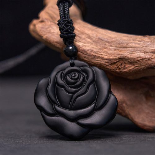 Black Obsidian Rose Purification Pendant Necklace
