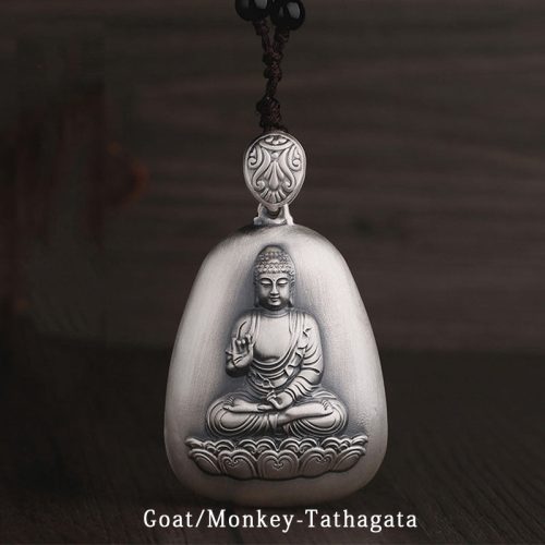 999 Silver Heart Sutra Buddha Pendant Necklace