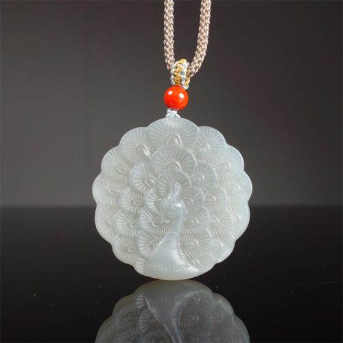 White Jade Peacock Protection Pendant Necklace