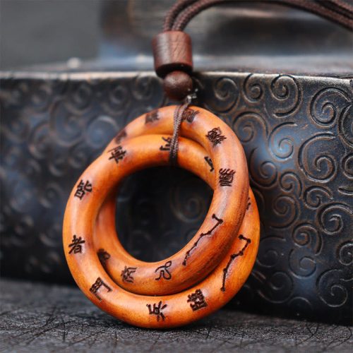 Lightning Struck Jujube Wood Yin Yang Pendant Necklace