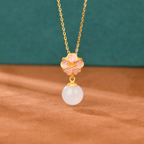 925 Silver Cherry Blossom Jade Jewelry Set