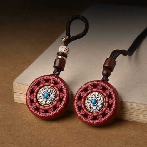 Chinese Cinnabar Om Mani Padme Hum Necklace Pendant