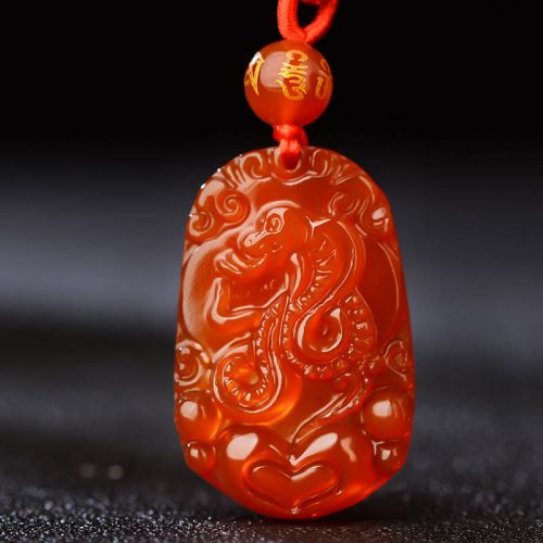 Chinese Zodiac Red Agate Luck Pendant Necklace