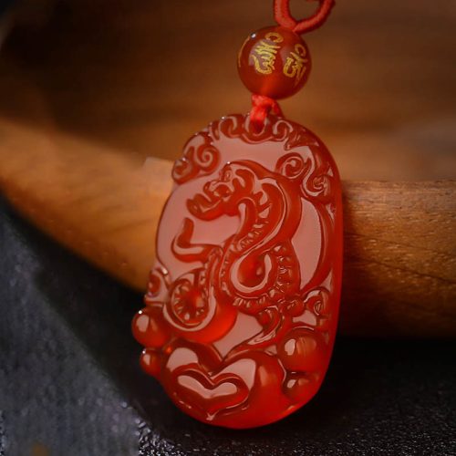 Chinese Zodiac Red Agate Luck Pendant Necklace