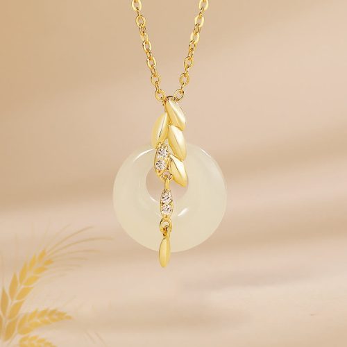 Hetian Jade Silver Wheat Luck Pendant Necklace