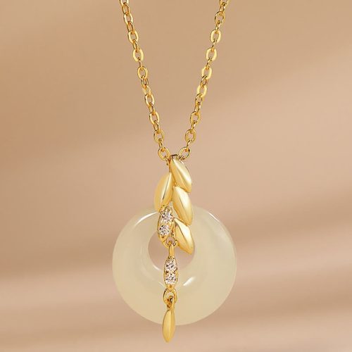 Hetian Jade Silver Wheat Luck Pendant Necklace