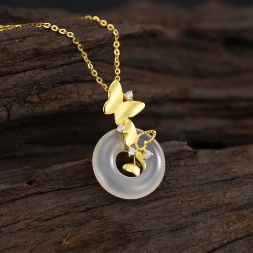 925 Silver Butterfly Chalcedony Blessing Necklace