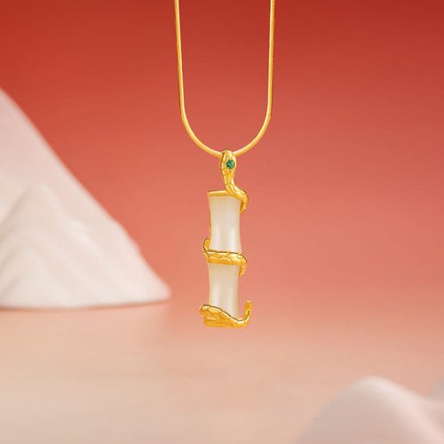 Hetian Jade Bamboo Growth Snake Necklace Pendant