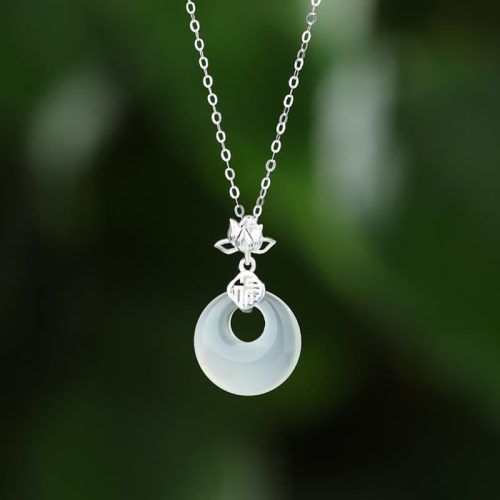 Chalcedony Lotus Flower Peace Pendant Necklace