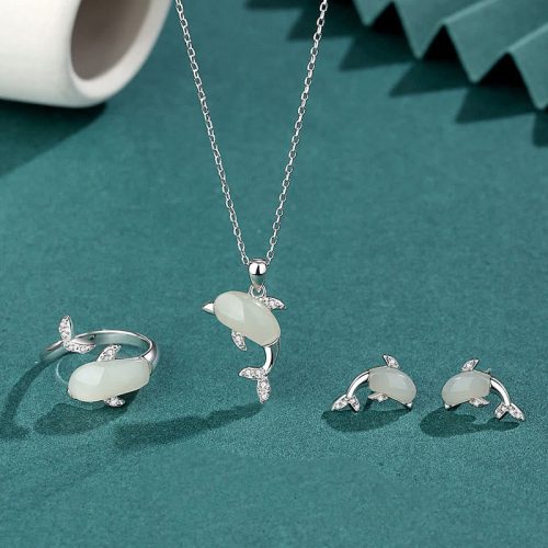 925 Silver Dolphin Jade Agate Jewelry Set